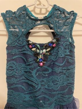 Teal Lace Embellished dance costume